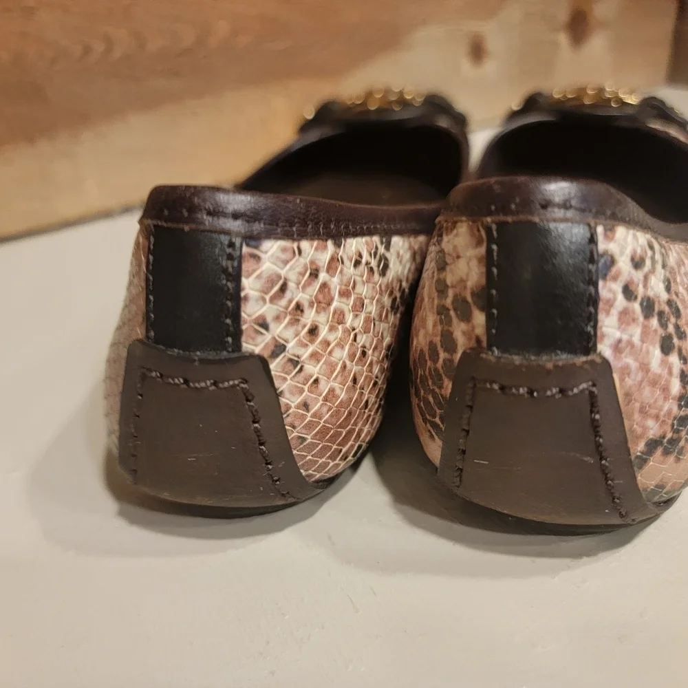Tory Burch Women's Ballet Flats In Shades Of Brown Snakeskin Leather Size 7.5